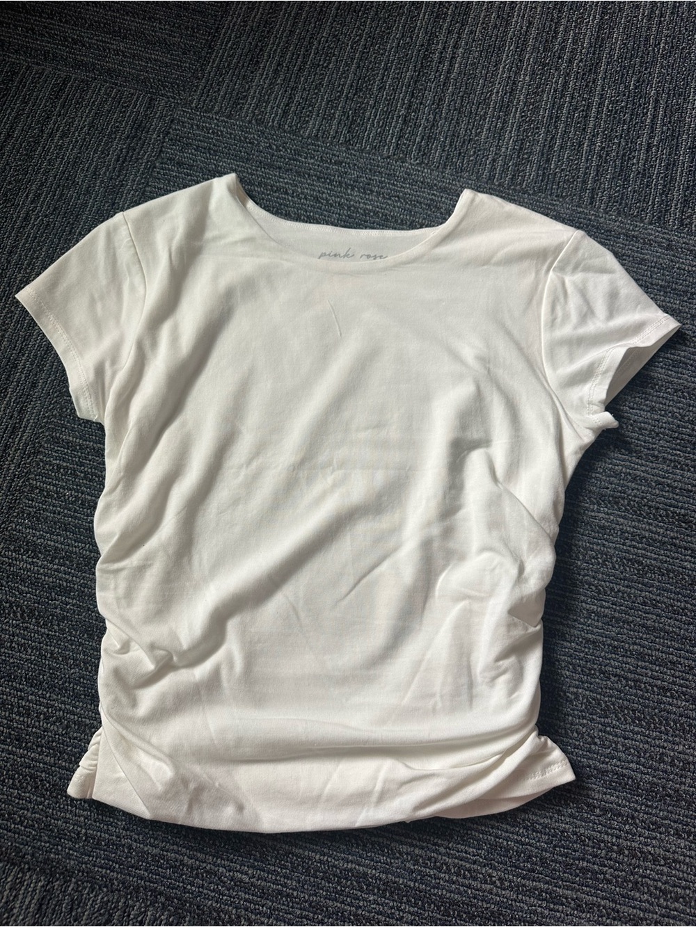 Pink Rose Rushed Women's White Short Sleeve Crewneck Tee